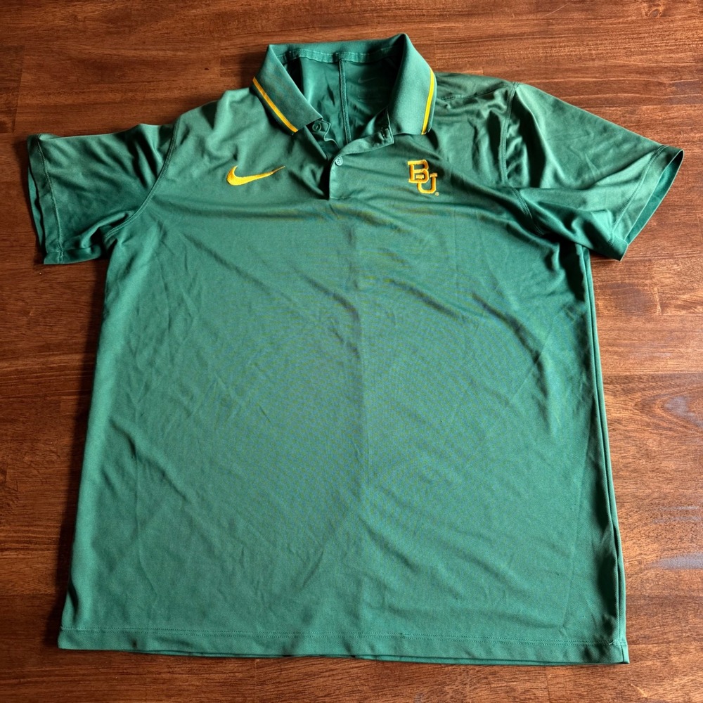 Nike Baylor Bears Polo Shirt Mens Large Green Dri-FIT Team Issued BU NCAA